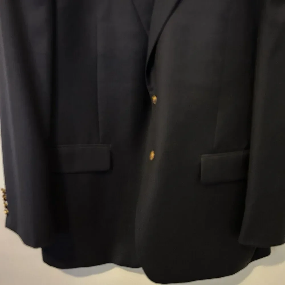 Lauren Ralph Lauren Mens 42R Navy Blue 100% Wool Gold Button Blazer Sport Coat